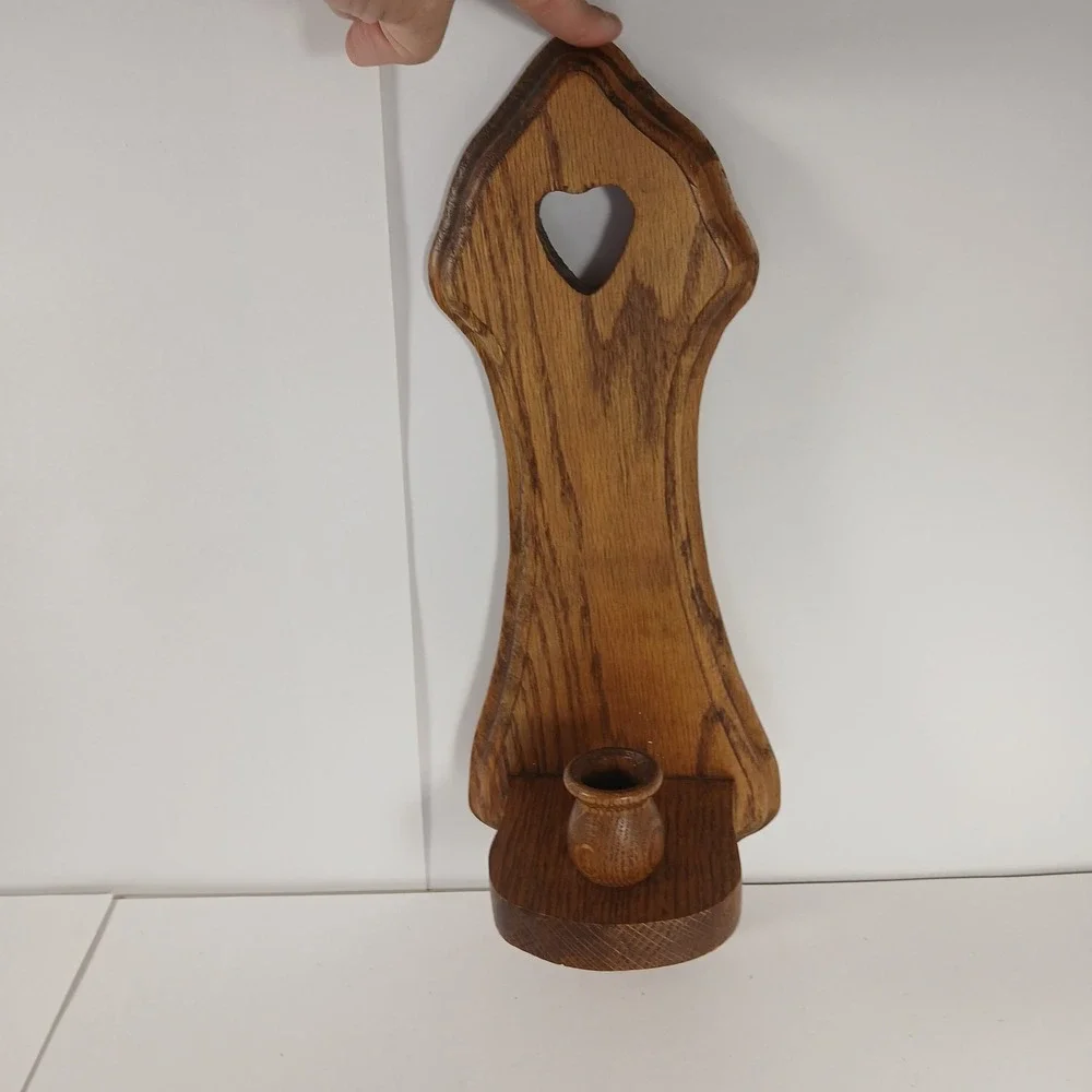 Vintage Wooden Wall Candle Sconces Single Heart Cutout Country Farmhouse Rustic